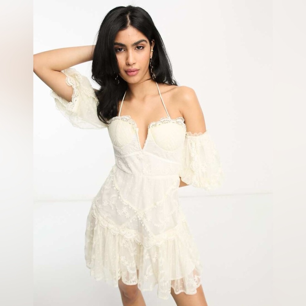 ASOS Cream Lace Embellished Mini Dress